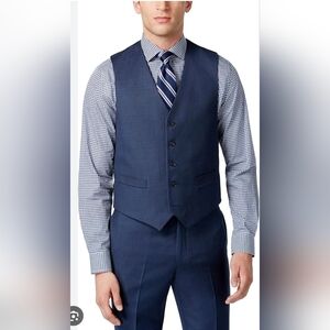 Tommy Hilfiger Sharkskin Slim Fit 100% Wool Navy Suit Vest Size M